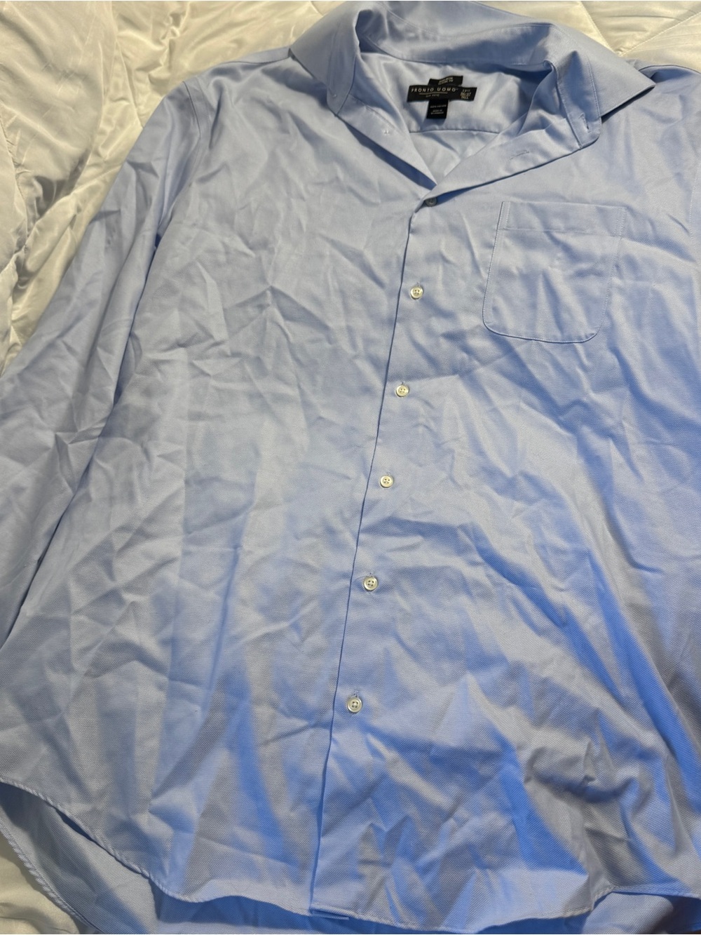 Pronto‎ Uomo Dress Shirt Mens 17.5 36/37 Tall Blue Non Iron Classic Fit Cotton